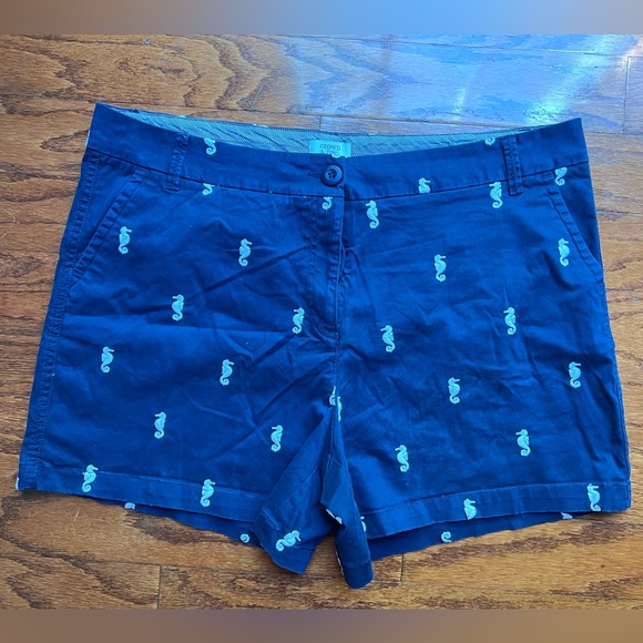 crown & ivy Pants - crown & ivy Navy Shorts with Teal Seahorse Embroidery